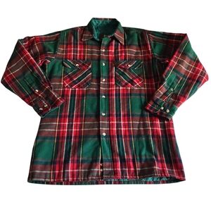 High Sierra Wool Blend Lined Flannel Shirt Mens Medium Holiday Plaid Red Green